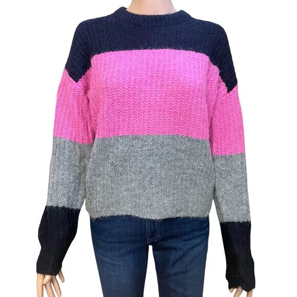 ALC Waverly Colorblock Striped Sweater Small Crewneck Alpaca Blend Mohair Preppy - Picture 1 of 12